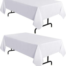 sancua 2 Pack White Tablecloth 60 x 102 Inch, Rectangle 6 Feet Table Cloth - Stain and Wrinkle Resistant Washable Polyester Table Cover for Dining Tables, Buffet Parties and Camping