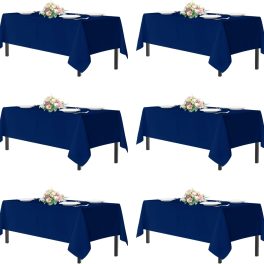 sancua Navy Blue Tablecloths for 8 Foot Rectangle Tables, 6 Pack - 60x120 Inch - Washable Fabric Cloth Table Cloth, Reusable Polyester Table Covers for Wedding Party, Banquet, Independence Day